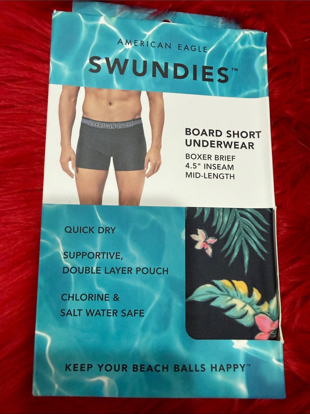 American Eagle Swundies Board Short Underwear - Black with Tropical Print